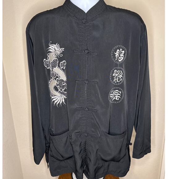 90's Kimono Style Jacket Black - Dragon Embroidery Men's XL - Picture 1 of 14